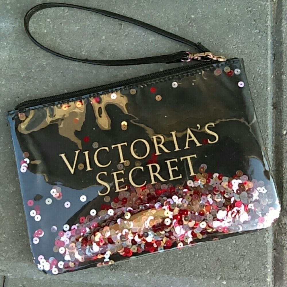 Victoria's Secret clutch wristlet black sequin new